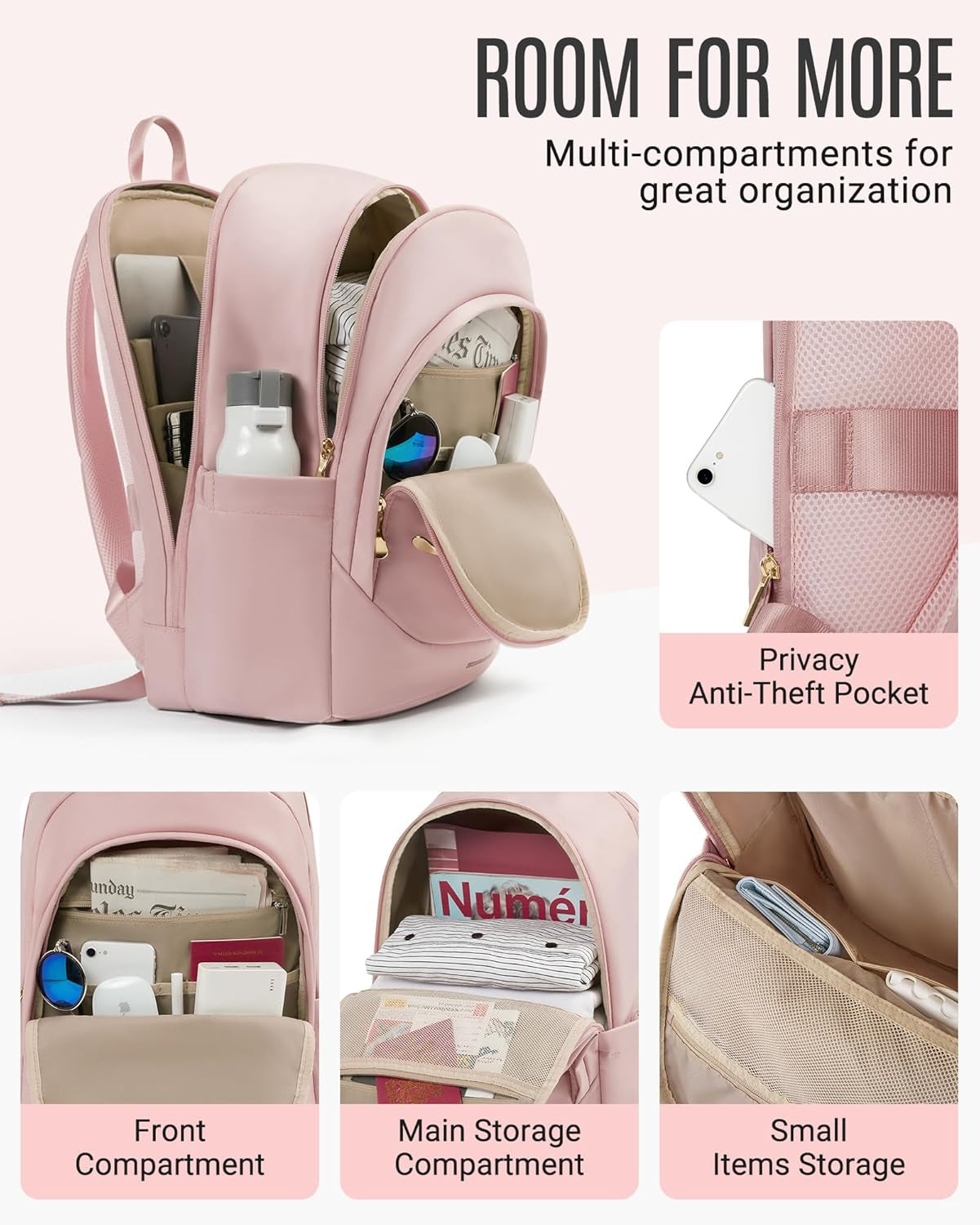 Collge Laptop Backpack, 15.6 Inch Laptop Travel Backpack for Women, College Computer Bookbag Casual Bag for Work Travel College, Gifts for Women,Pink